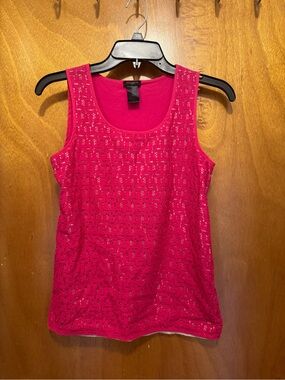 Ann Taylor Pink Textured Overlay Sleeveless Tank
